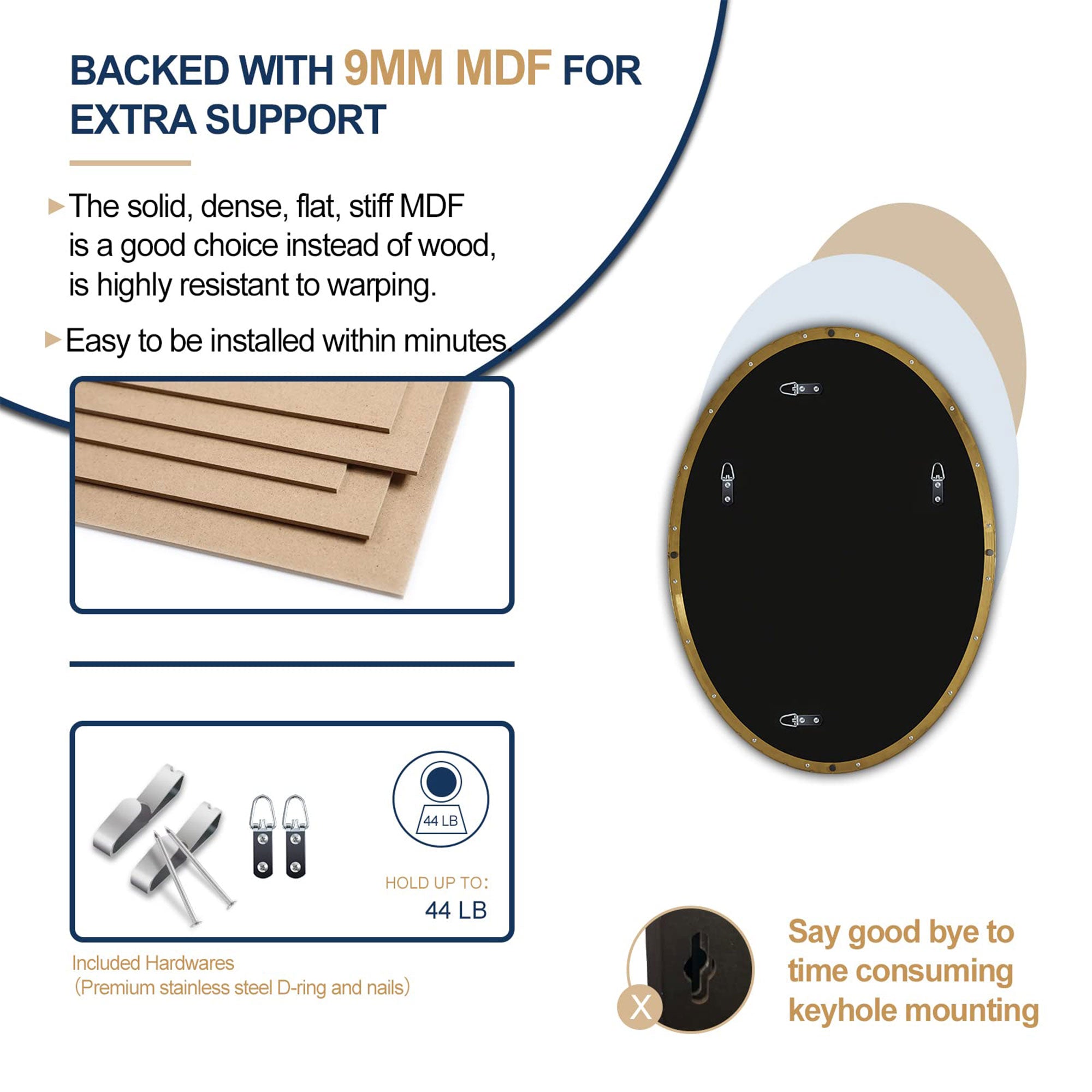 Modern 24 x 36 Inch Oval Wall Hanging Bathroom Mirror (Open Box) - VMInnovations