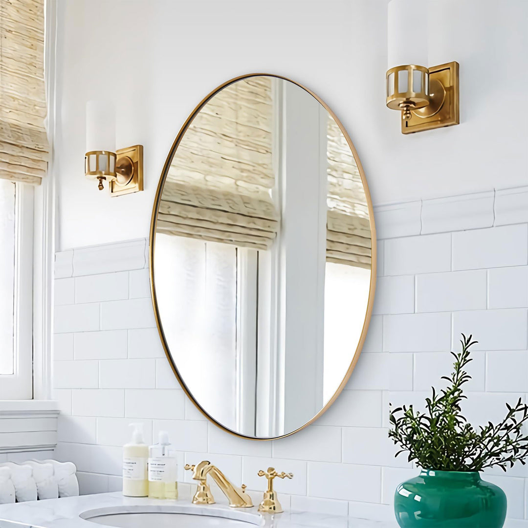 ANDY STAR Modern 24 x 36 Inch Oval Wall Hanging Bathroom Mirror, Brushed Gold