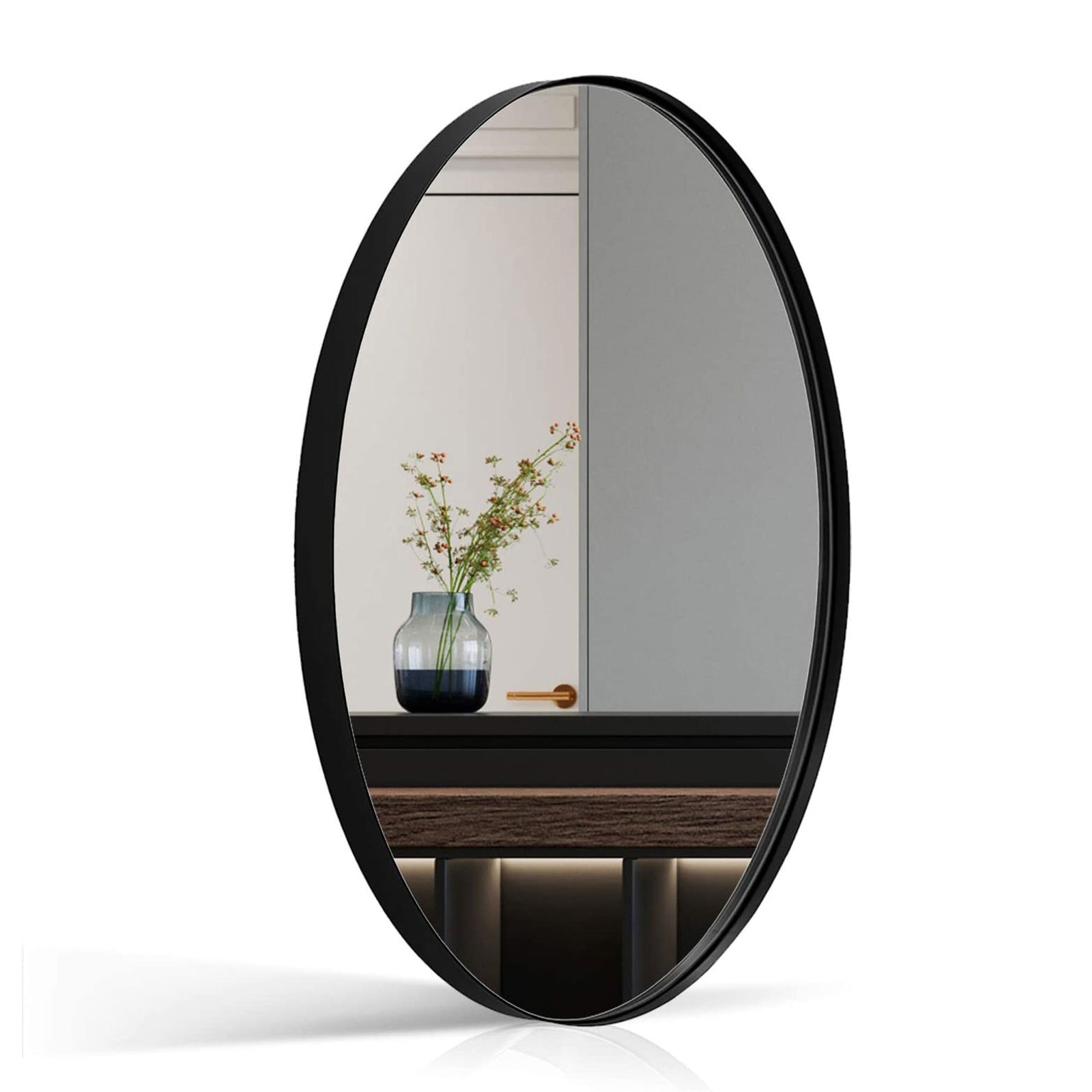 ANDY STAR Modern 24 x 36 Inch Oval Wall Hanging Bathroom Mirror, Black(Open Box) - VMInnovations