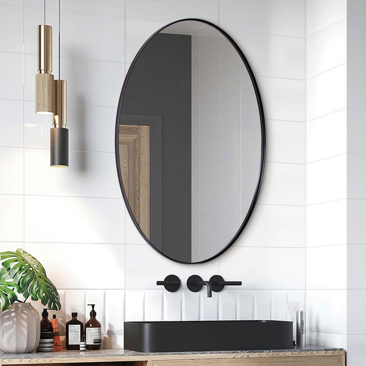 ANDY STAR Modern 24 x 36 Inch Oval Wall Hanging Bathroom Mirror, Black(Open Box)