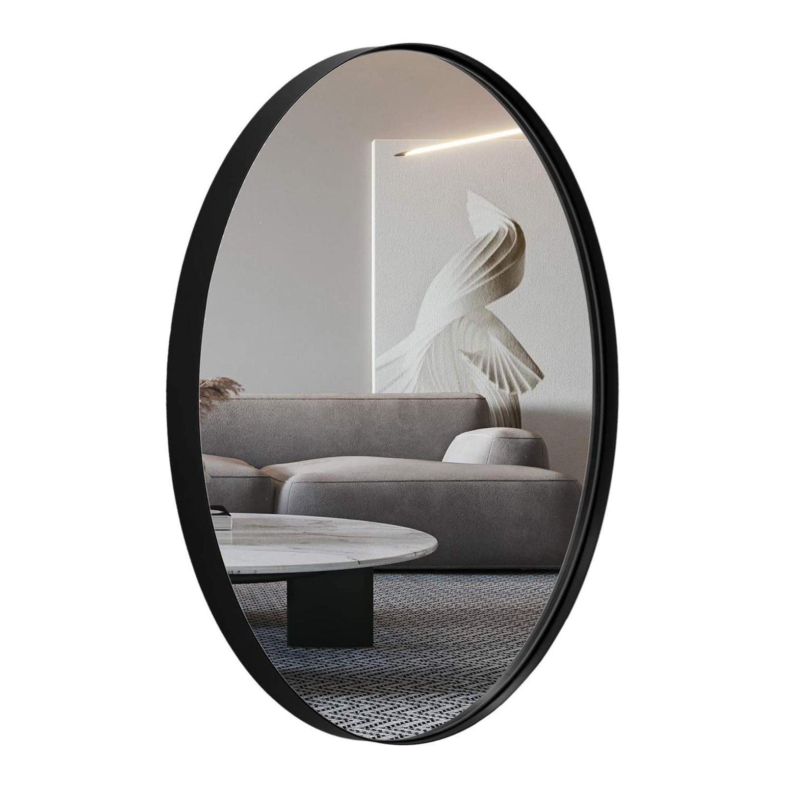 ANDY STAR Modern 20" x 28" Oval Wall Hanging Bathroom Mirror, Matte Black (Used) - VMInnovations