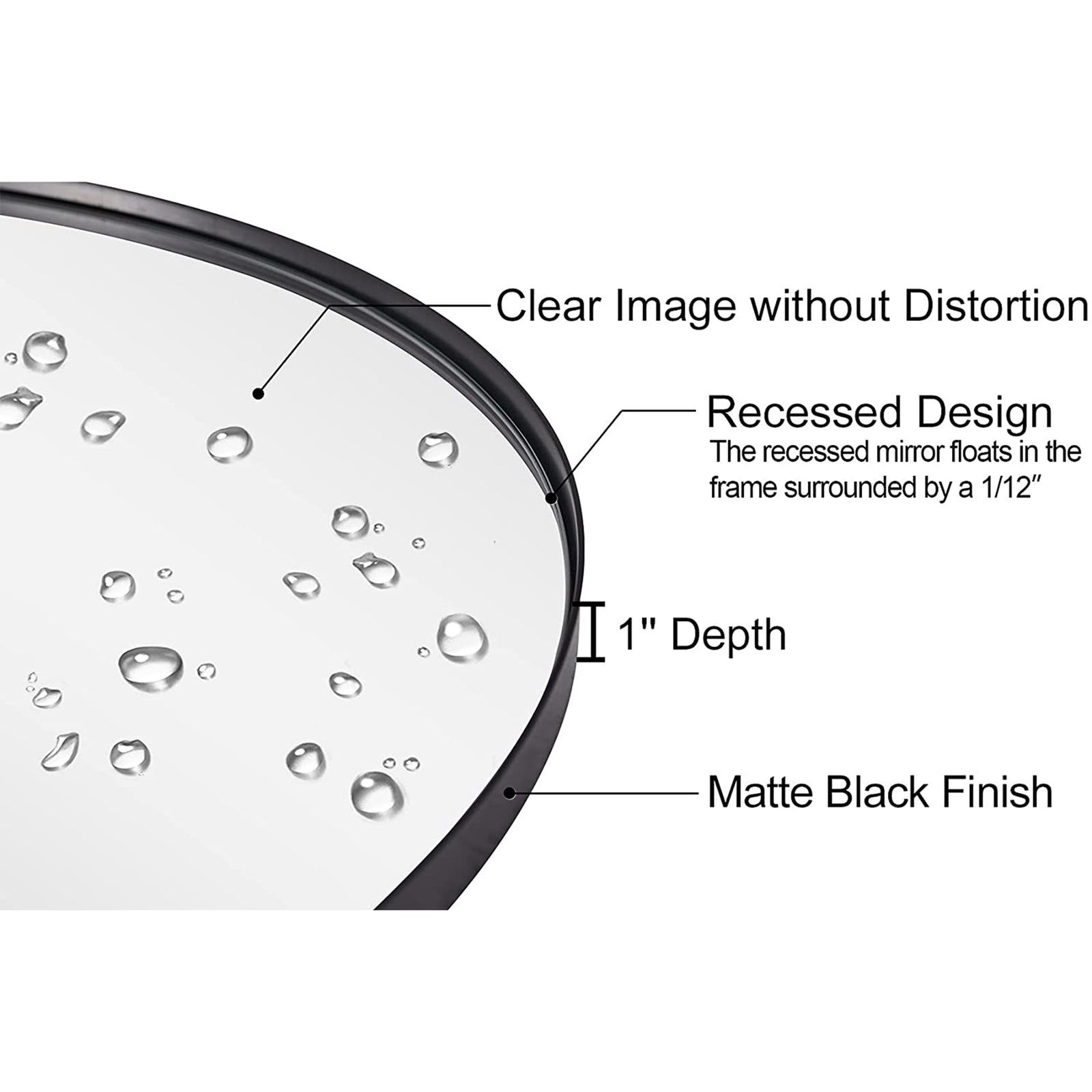 ANDY STAR Modern 20" x 28" Oval Wall Hanging Bathroom Mirror, Matte Black (Used) - VMInnovations