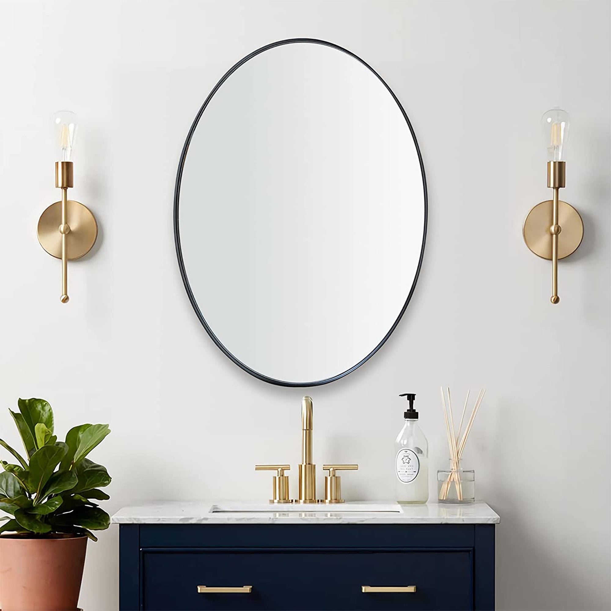 ANDY STAR Modern 20" x 28" Oval Wall Hanging Bathroom Mirror, Matte Black (Used) - VMInnovations