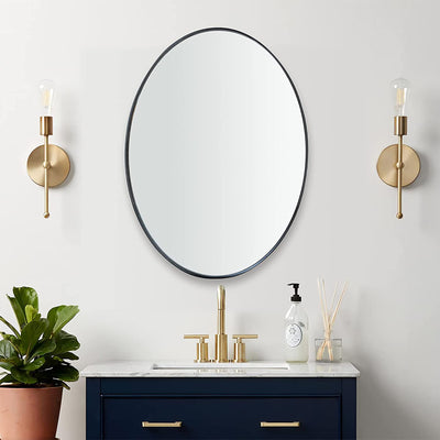 ANDY STAR Modern 20 x 28 Inch Oval Wall Hanging Bathroom Mirror, Matte Black