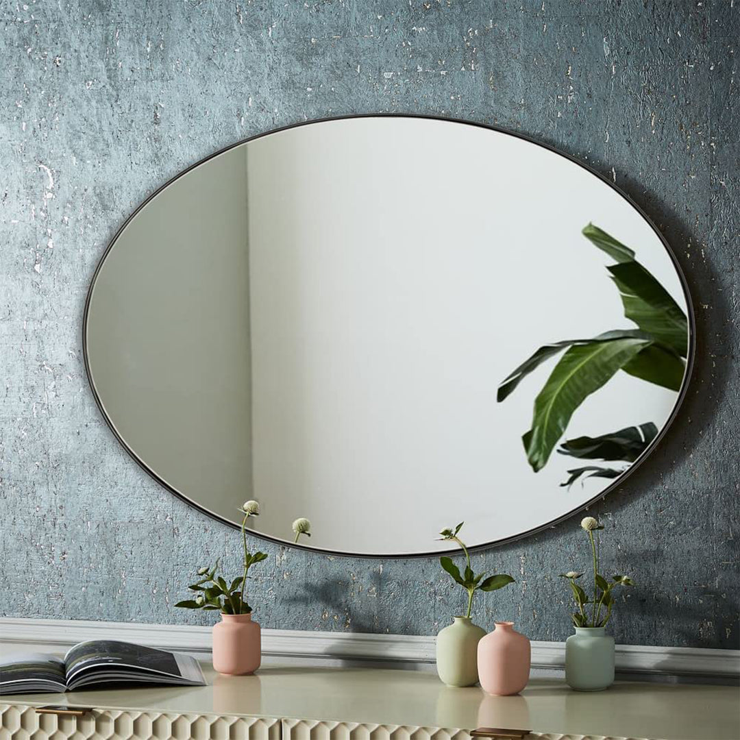 ANDY STAR Modern 20" x 28" Oval Wall Hanging Bathroom Mirror, Matte Black (Used)