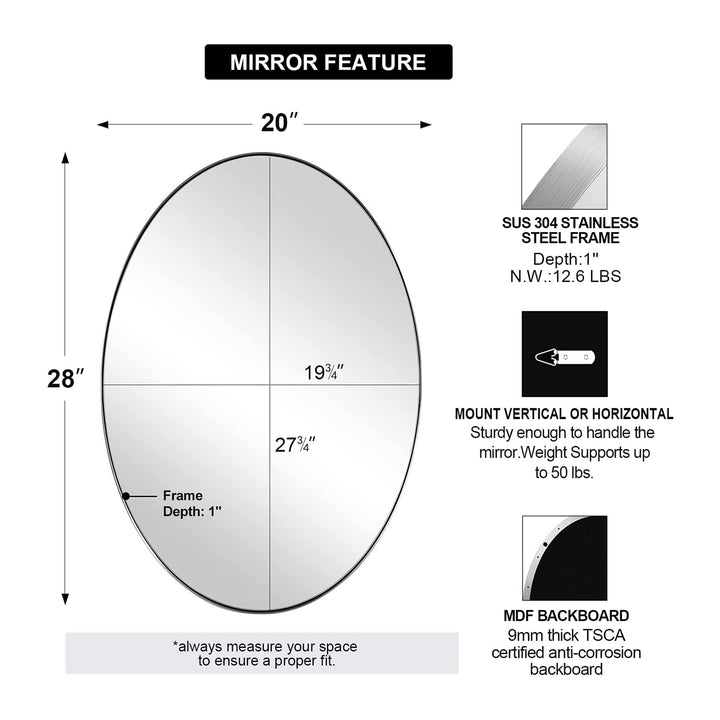 ANDY STAR Modern 22 x 30 Inch Oval Wall Hanging Bathroom Mirror (Open Box)