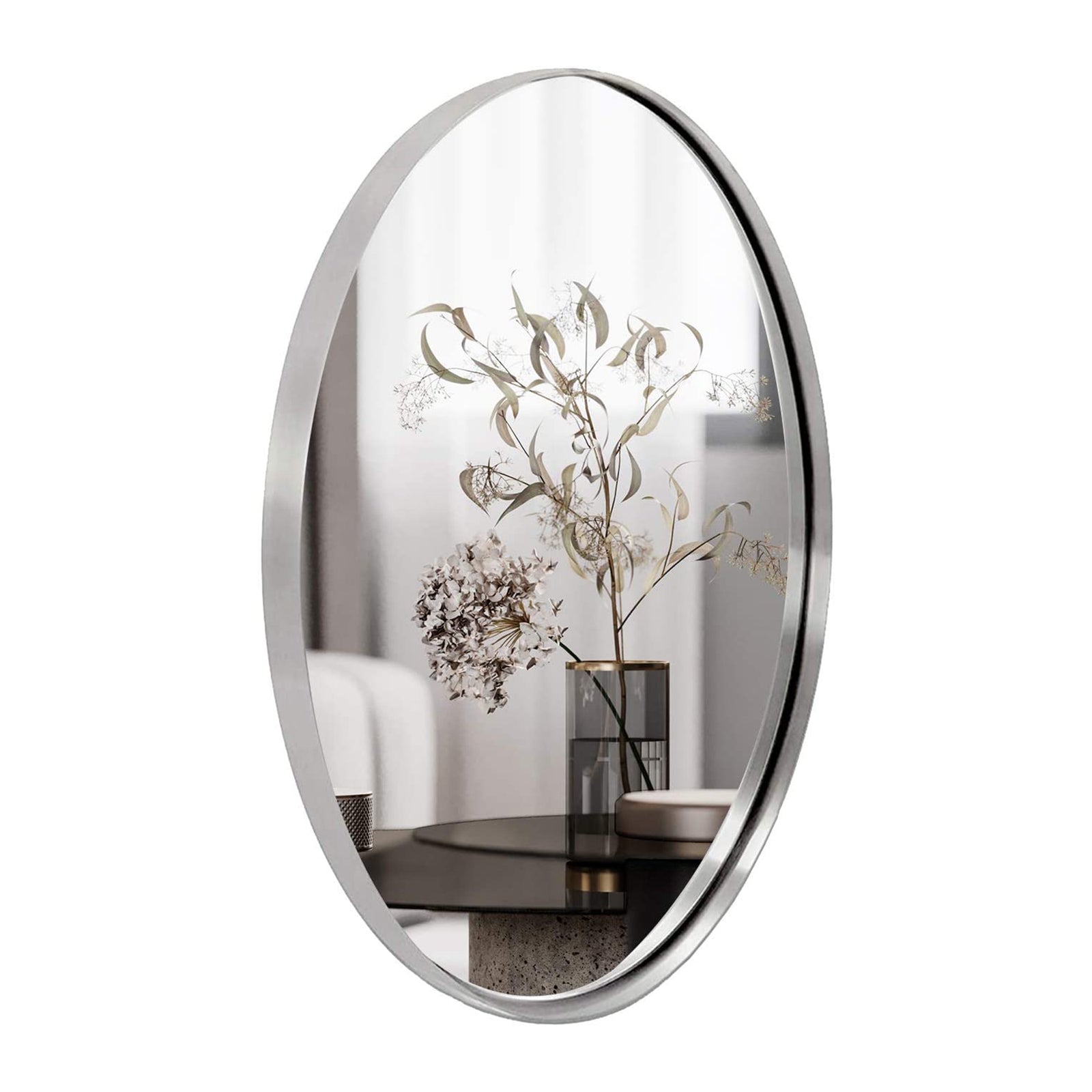 ANDY STAR 24 x 36 Inch Oval Hanging Bathroom Mirror, Polished Silver (Open Box) - VMInnovations