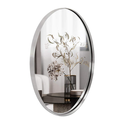 ANDY STAR 24 x 36 Inch Oval Hanging Bathroom Mirror, Polished Silver (Open Box) - VMInnovations