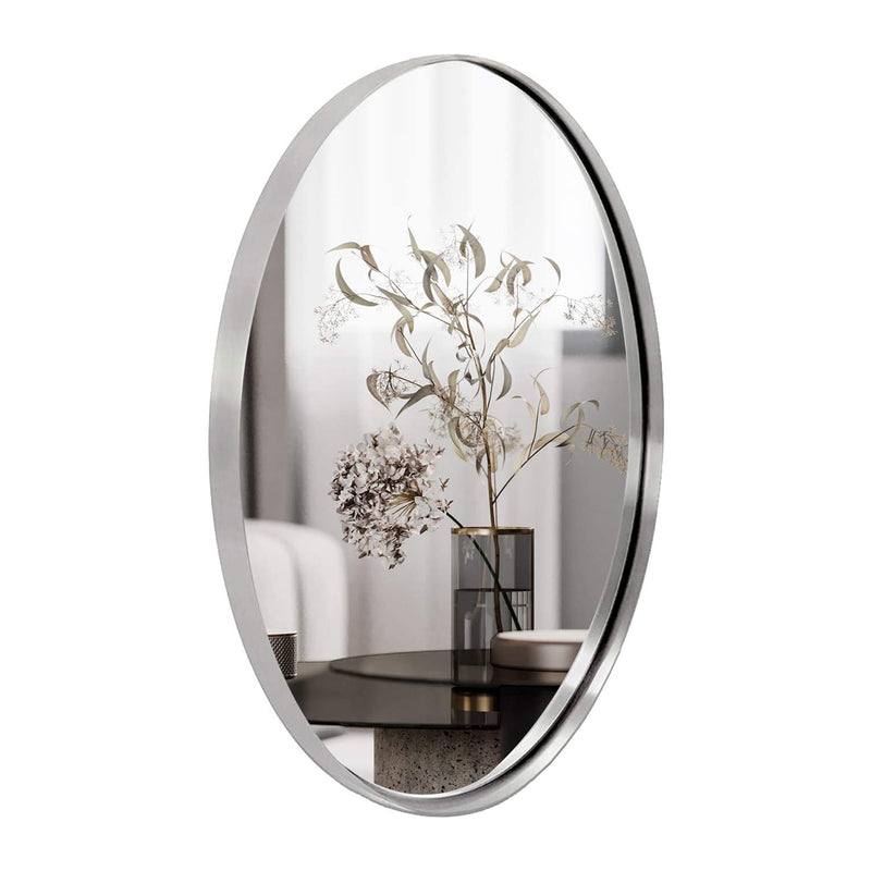 ANDY STAR 24 x 36 Inch Oval Hanging Bathroom Mirror, Polished Silver (Open Box)