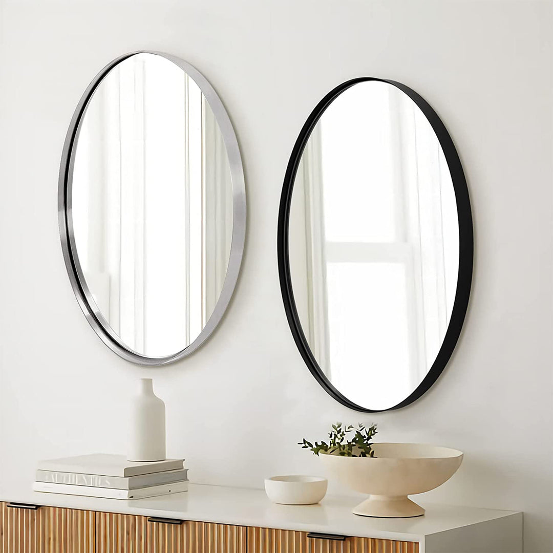 ANDY STAR 24 x 36 Inch Oval Hanging Bathroom Mirror, Polished Silver (Open Box) - VMInnovations