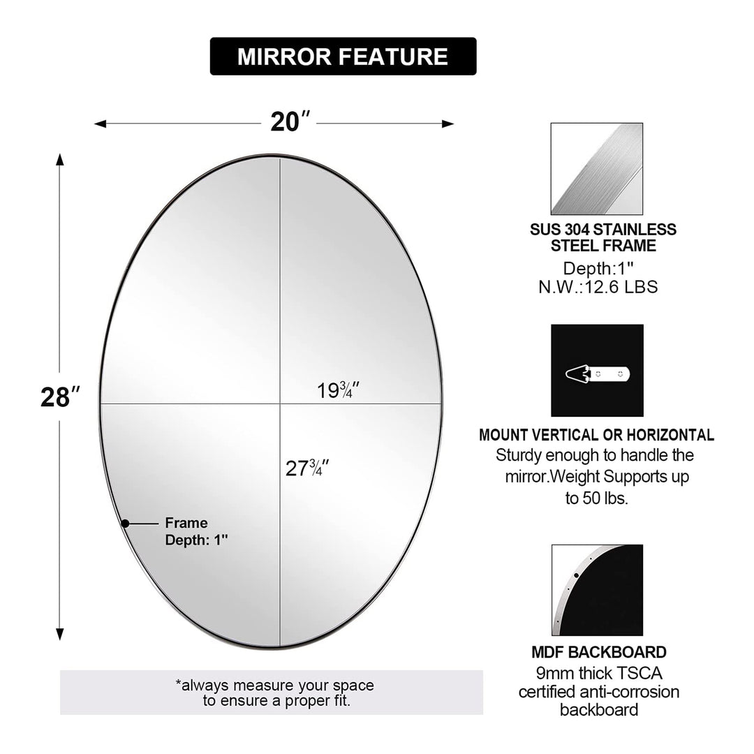 ANDY STAR 24 x 36 Inch Oval Hanging Bathroom Mirror, Polished Silver (Open Box) - VMInnovations