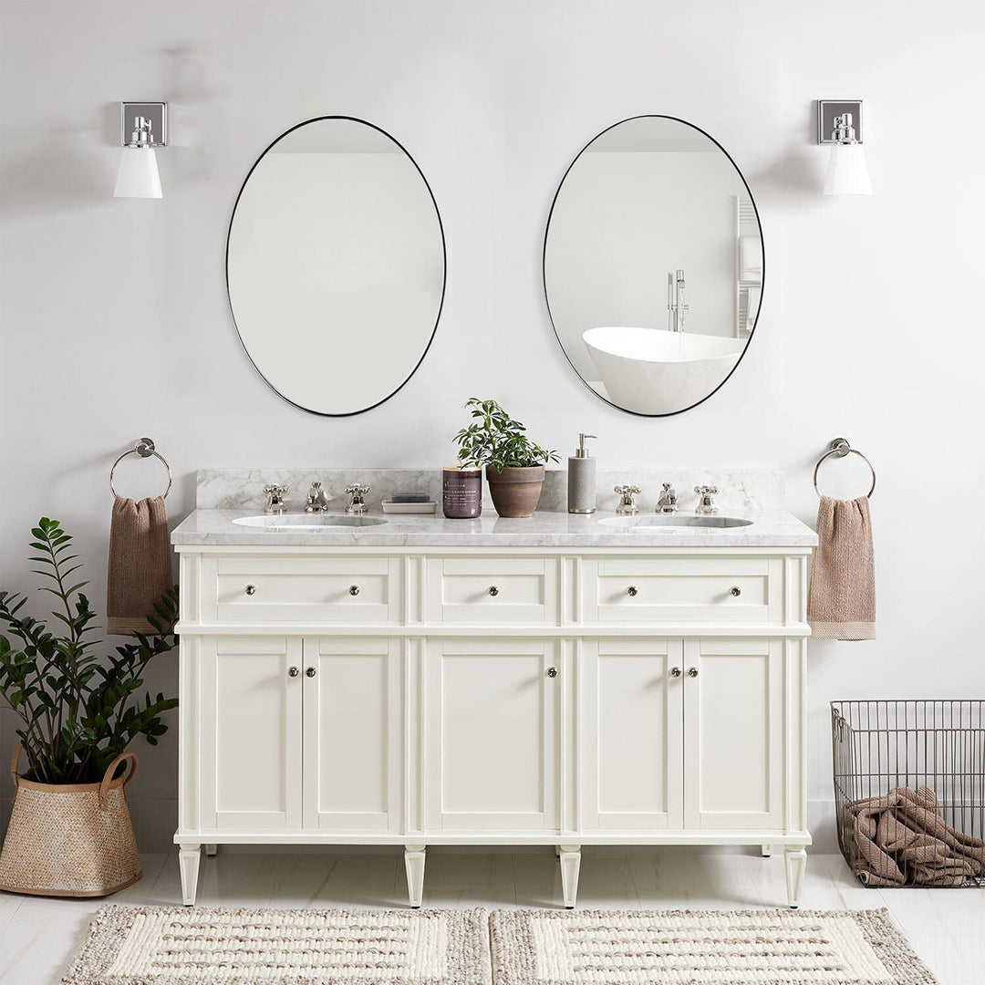 ANDY STAR 24 x 36 Inch Oval Hanging Bathroom Mirror, Polished Silver (Open Box) - VMInnovations