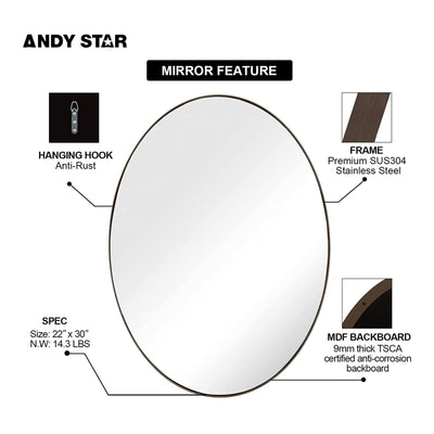 ANDY STAR Modern 22'x30' Oval Wall Hanging Bathroom Mirror, Brushed Bronze(Used) - VMInnovations
