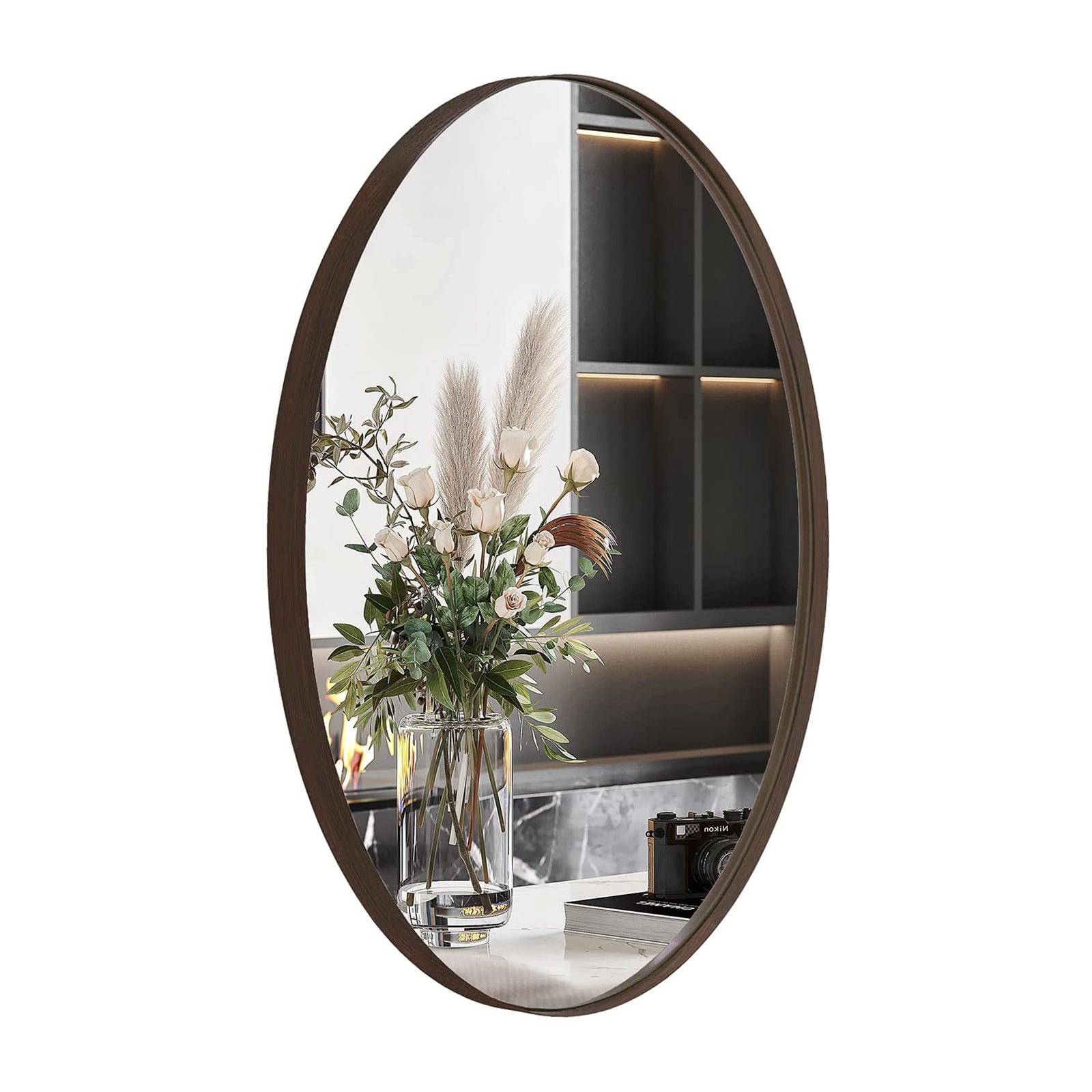 ANDY STAR Modern 22'x30' Oval Wall Hanging Bathroom Mirror, Brushed Bronze(Used) - VMInnovations