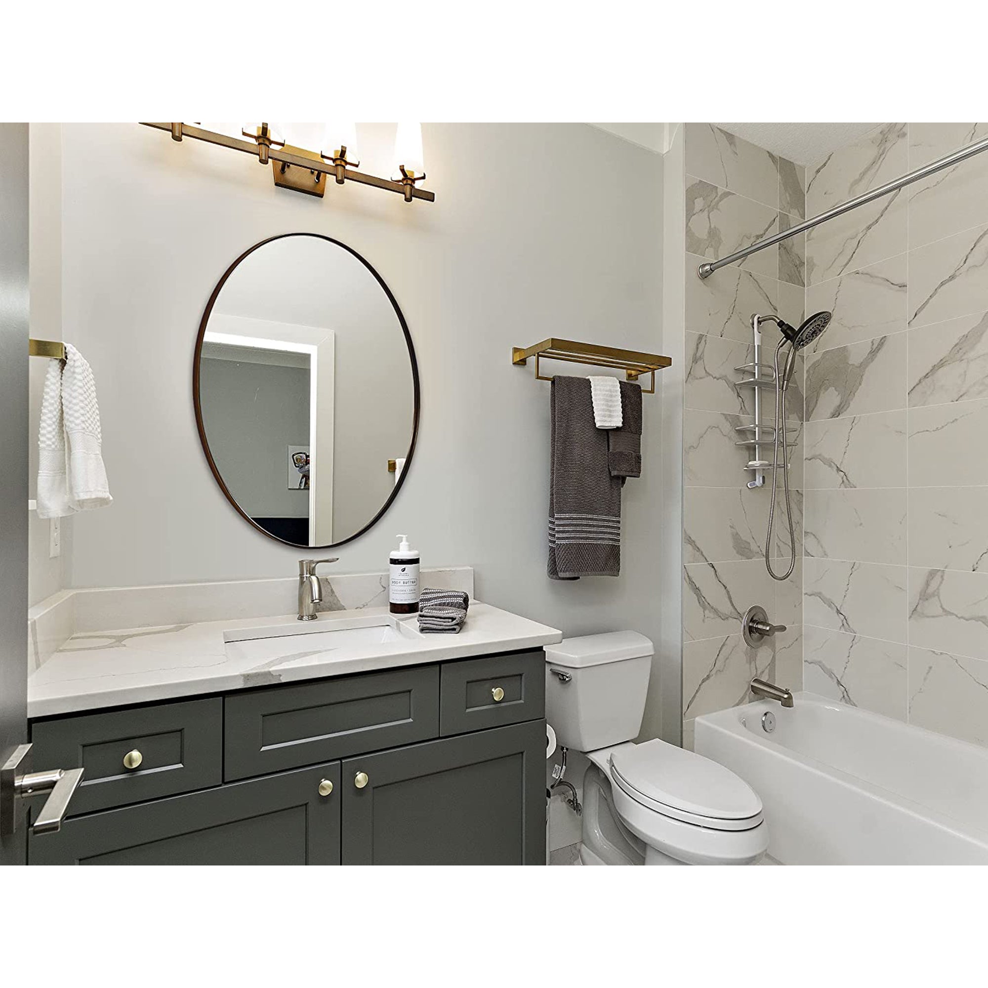 ANDY STAR Modern 22'x30' Oval Wall Hanging Bathroom Mirror, Brushed Bronze(Used) - VMInnovations