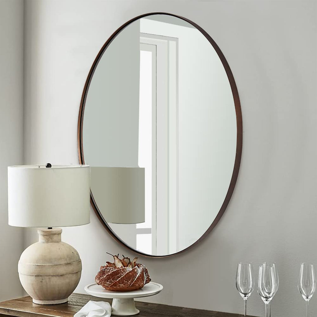 Modern 24 x 36 Inch Oval Wall Hanging Bathroom Mirror, Brushed Bronze (Used) - VMInnovations