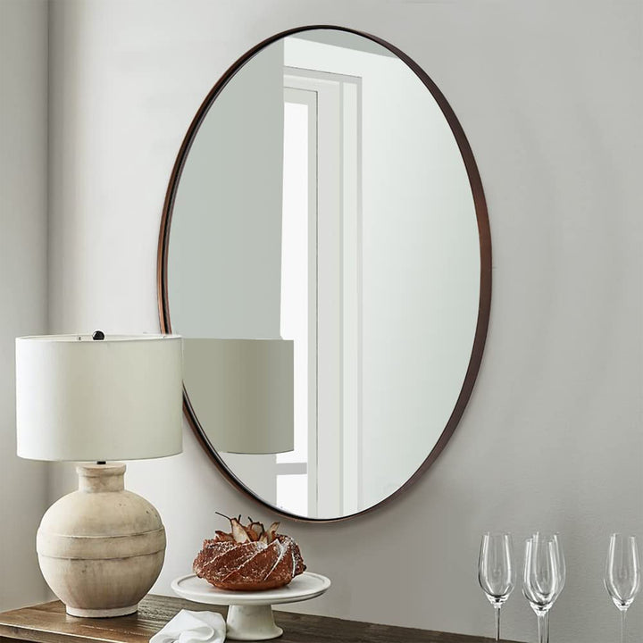 Modern 24 x 36 Inch Oval Wall Hanging Bathroom Mirror, Brushed Bronze (Used) - VMInnovations