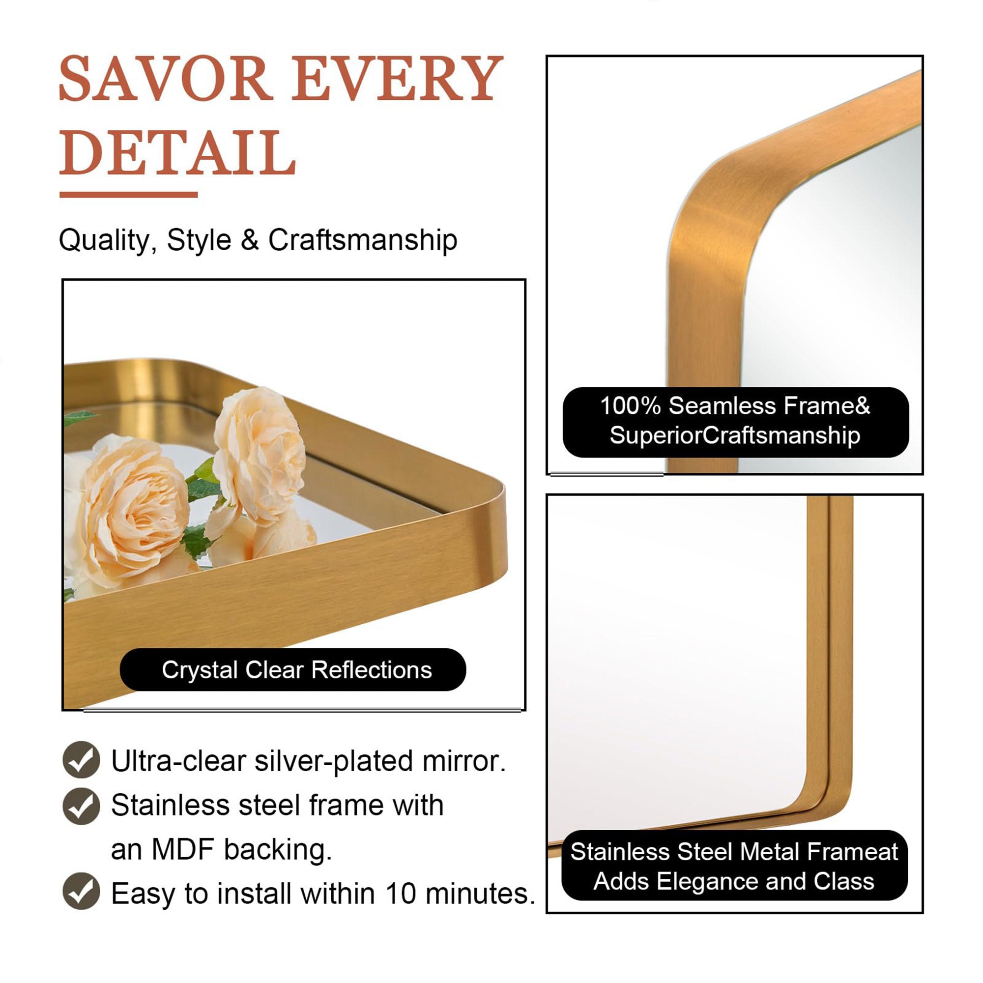 ANDY STAR 24 x 36 Inch Deep Metal Frame Hanging Wall Mirror (Open Box) - VMInnovations