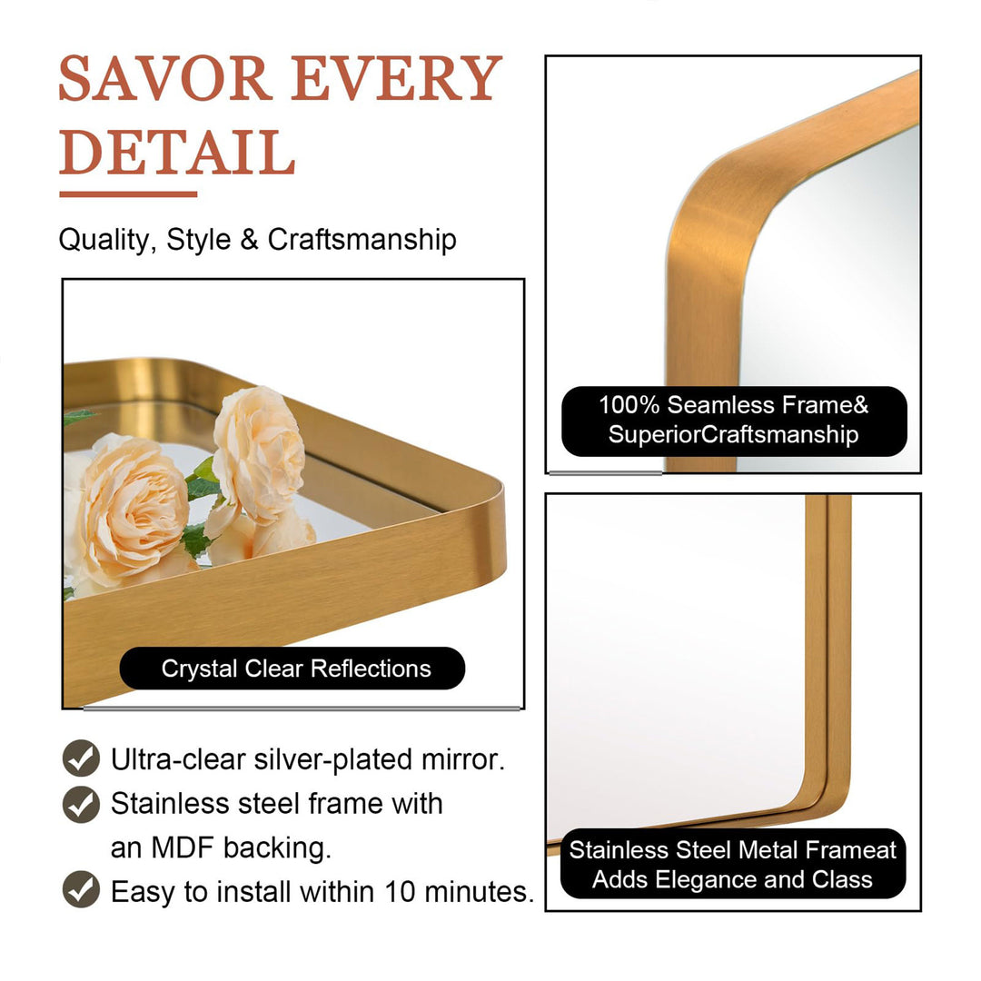 ANDY STAR 24"x36" Rectangular Deep Metal Frame Hanging Wall Mirror, Gold (Used) - VMInnovations