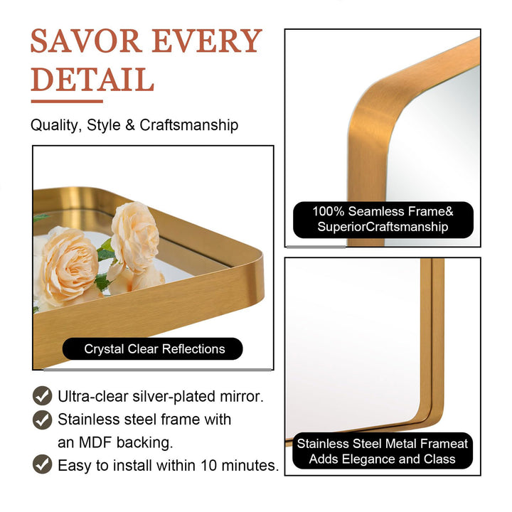 ANDY STAR 24"x36" Rectangular Deep Metal Frame Hanging Wall Mirror, Gold (Used) - VMInnovations