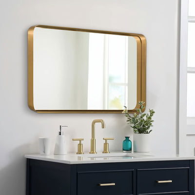 ANDY STAR 24"x36" Rectangular Deep Metal Frame Hanging Wall Mirror, Gold (Used)