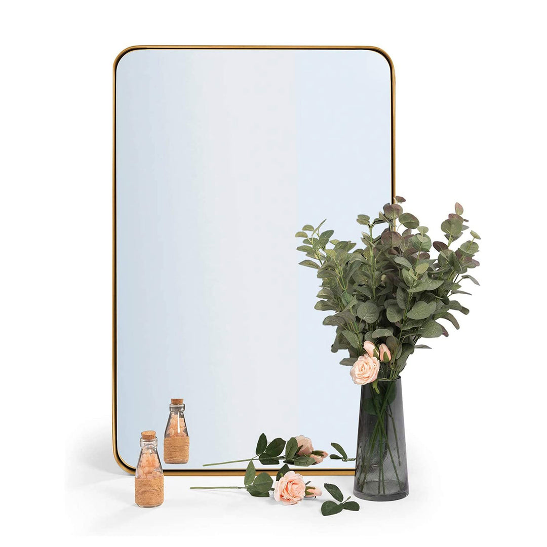 ANDY STAR 24"x36" Rectangular Deep Metal Frame Hanging Wall Mirror, Gold (Used)