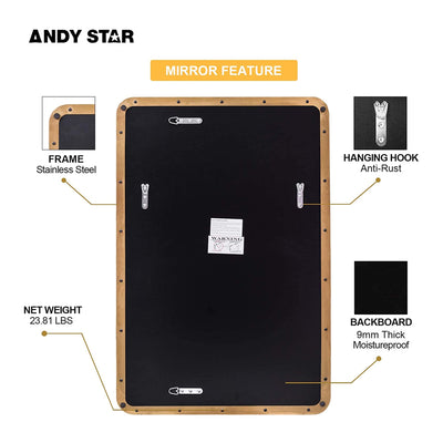 ANDY STAR 24 x 36 Inch Deep Metal Frame Hanging Wall Mirror (Open Box)