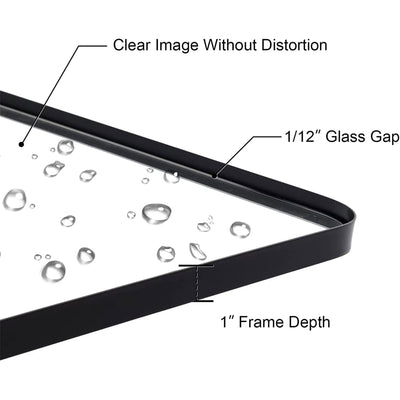 ANDY STAR 24 x 36 Inch Rectangular Hanging Deep Metal Frame Wall Mirror, Black - VMInnovations
