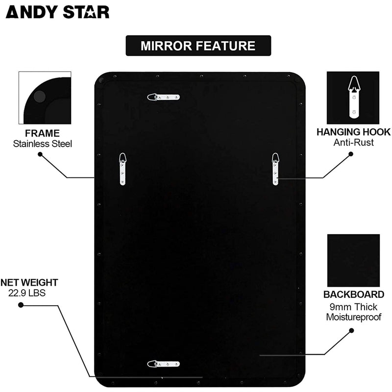 ANDY STAR 24 x 36 Inch Rectangular Deep Metal Frame Wall Mirror (Open Box)