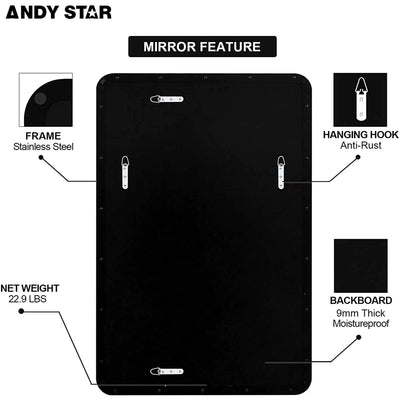 ANDY STAR 24 x 36 Inch Rectangular Hanging Deep Metal Frame Wall Mirror (Used) - VMInnovations