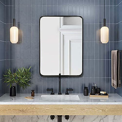 ANDY STAR 24 x 36 Inch Rectangular Hanging Deep Metal Frame Wall Mirror, Black