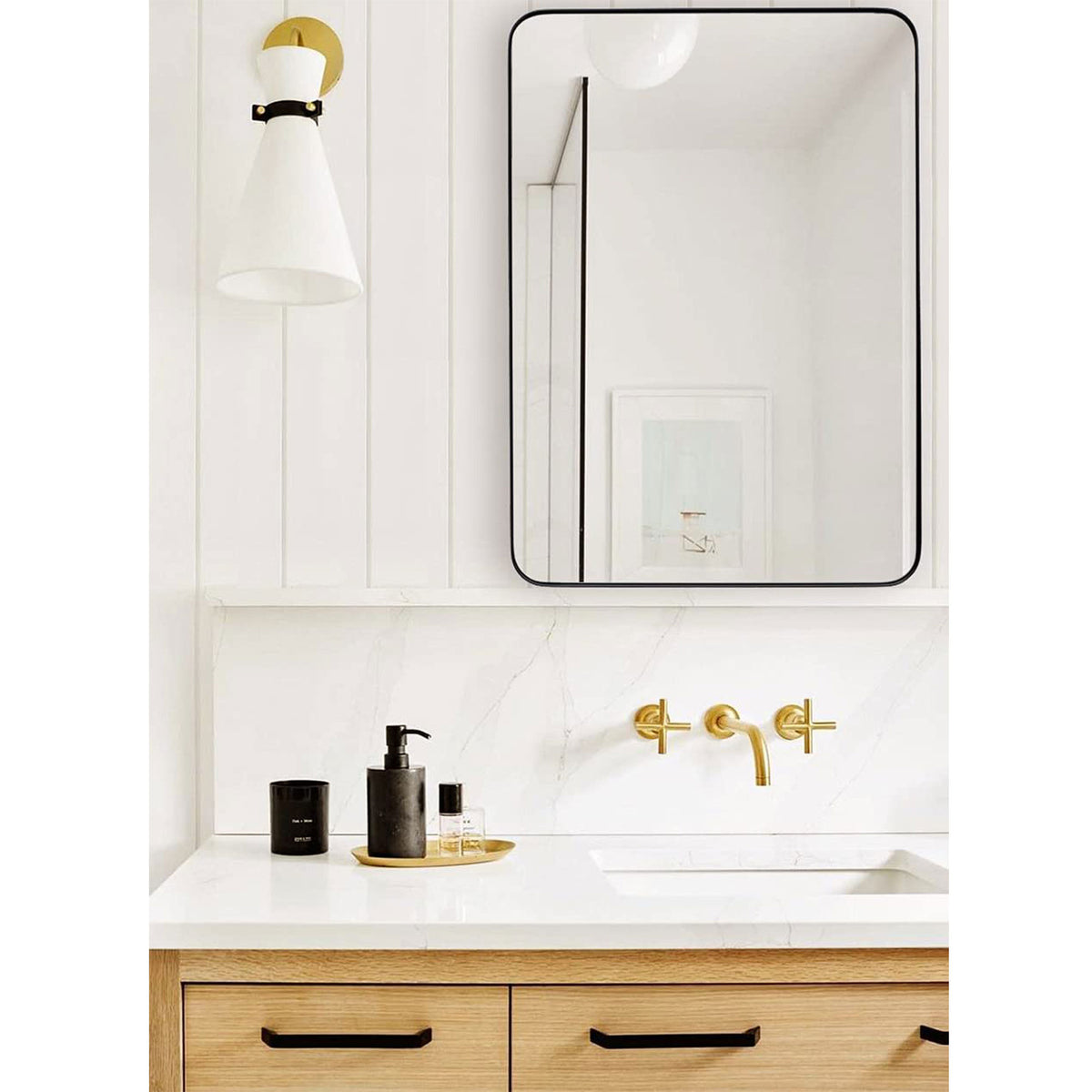 ANDY STAR 24 x 36 Inch Rectangular Hanging Deep Metal Frame Wall Mirror, Black