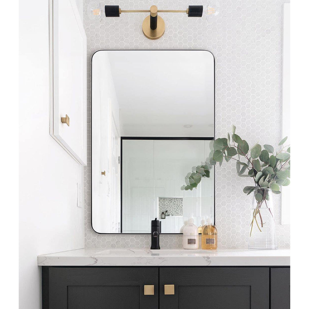 ANDY STAR Modern 22 x 30 Inch Rectangular Hanging Bathroom Mirror, Black (Used)