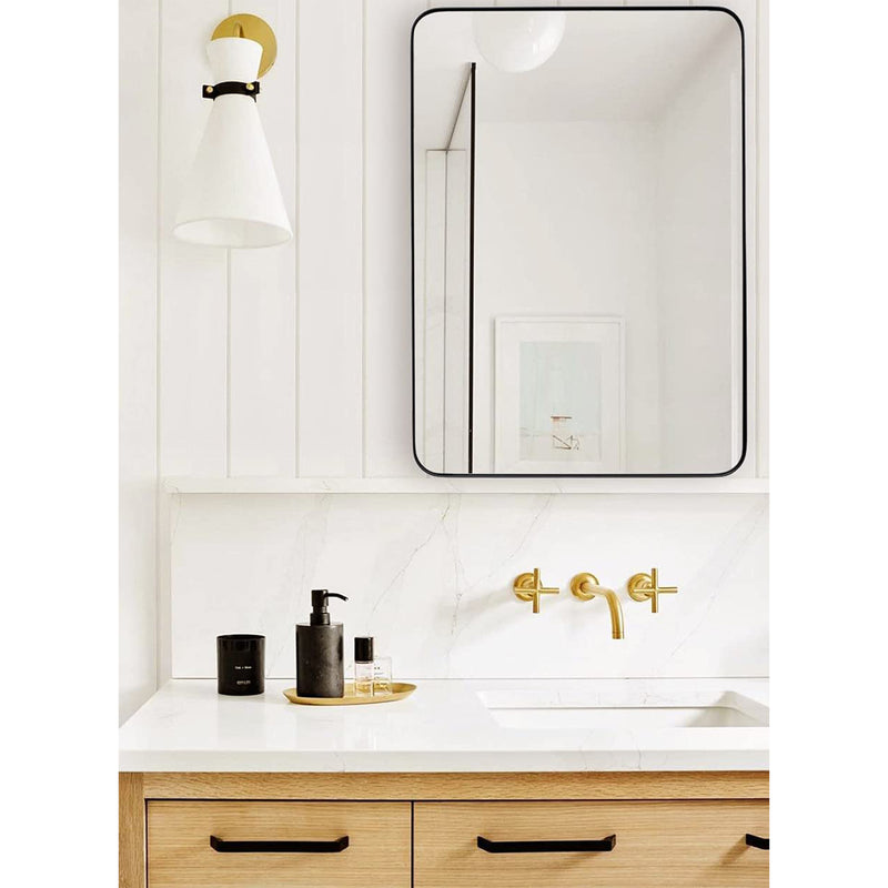 ANDY STAR Modern 22 x 30 Inch Rectangular Hanging Bathroom Mirror, Black (Used)