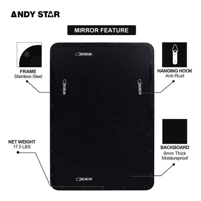 ANDY STAR 22"x30" Rectangular Hanging Bathroom Mirror, Matte Black (For Parts) - VMInnovations