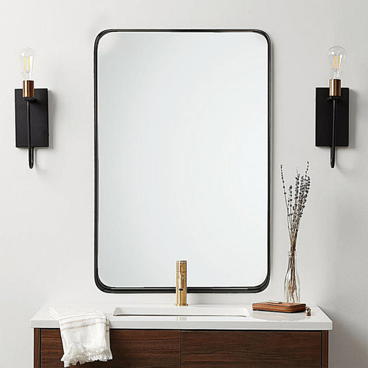 ANDY STAR Modern 22 x 30 Inch Rectangular Hanging Bathroom Mirror, Black (Used)