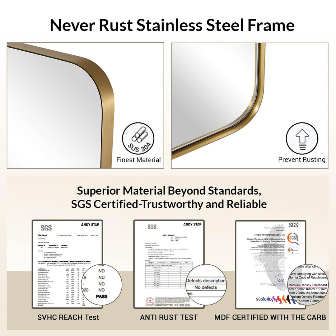 ANDY STAR Modern 22"x30" Rectangular Hanging Bathroom Mirror, Brushed Gold(Used) - VMInnovations