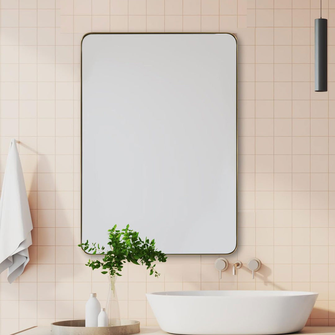 Modern 22 x 30 Inch Rectangular Hanging Bathroom Mirror, Brushed Gold (Open Box) - VMInnovations