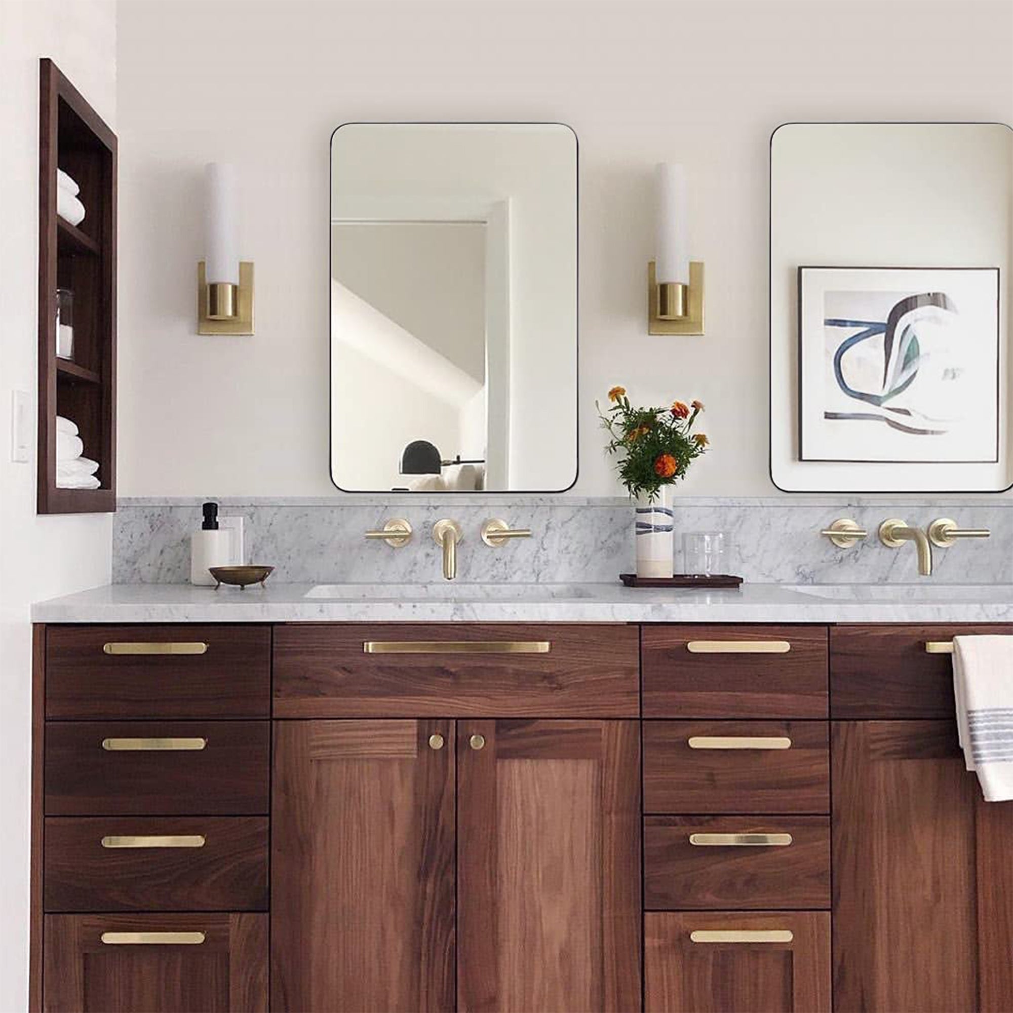 ANDY STAR Modern 24 x 36 In Rectangular Hanging Bathroom Mirror, Brushed Nickel