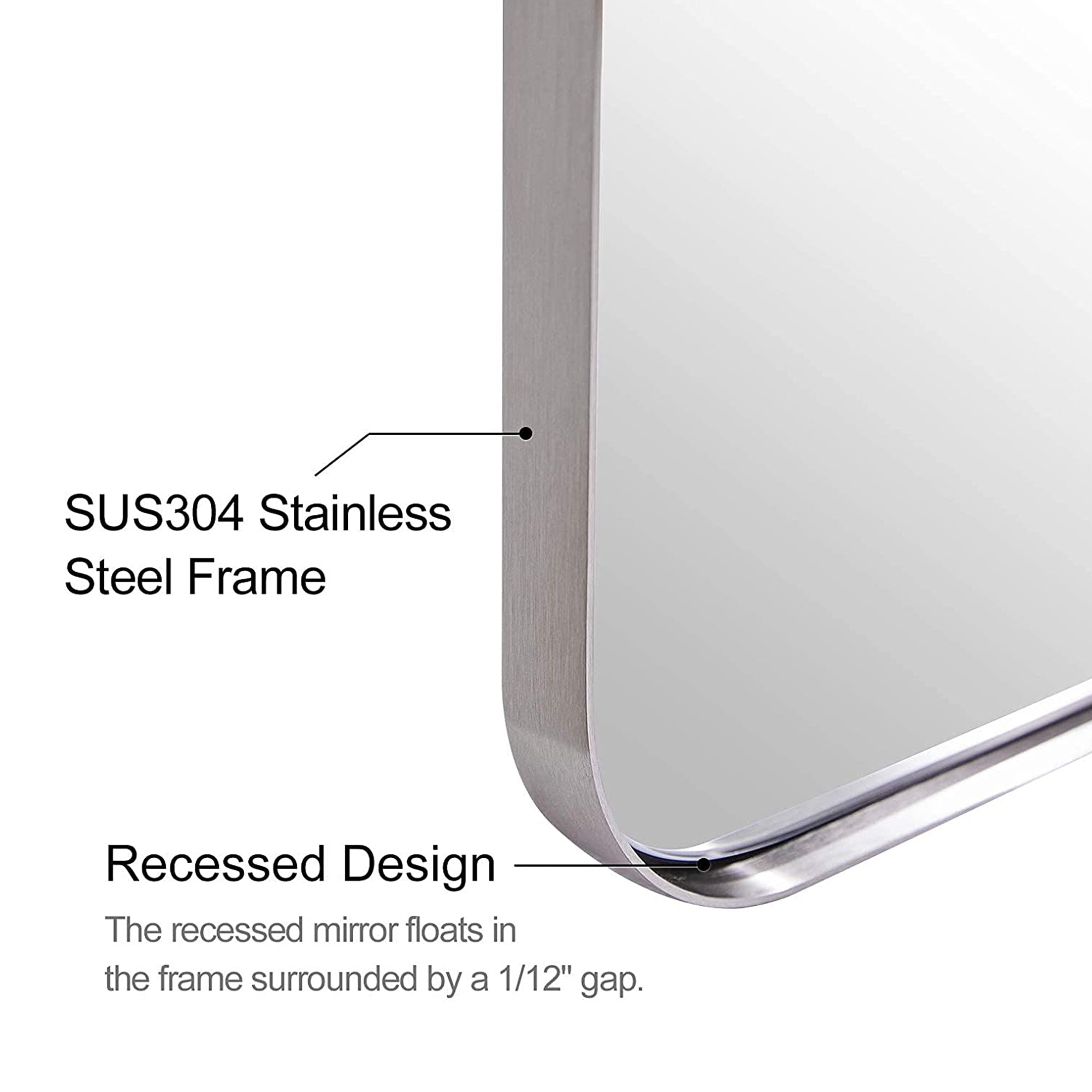 ANDY STAR Modern 24 x 36 In Rectangular Hanging Bathroom Mirror, Brushed Nickel