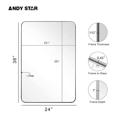 ANDY STAR Modern 24 x 36 In Hanging Bathroom Mirror, Brushed Nickel (Open Box)