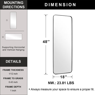 ANDY STAR Modern 18 x 48 Inch Rectangular Full Body Length Mirror (Open Box) - VMInnovations