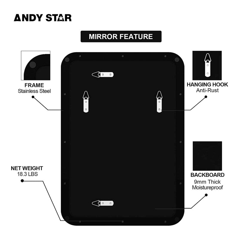 ANDY STAR Modern 20 x 28 Inch Rectangular Hanging Vanity Mirror (Open Box)