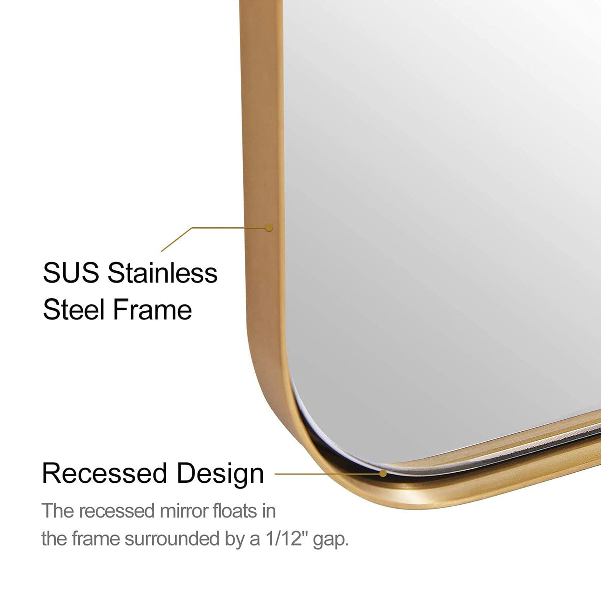 ANDY STAR Modern 20 x 28 Inch Rectangular Hanging Bathroom Vanity Mirror, Gold