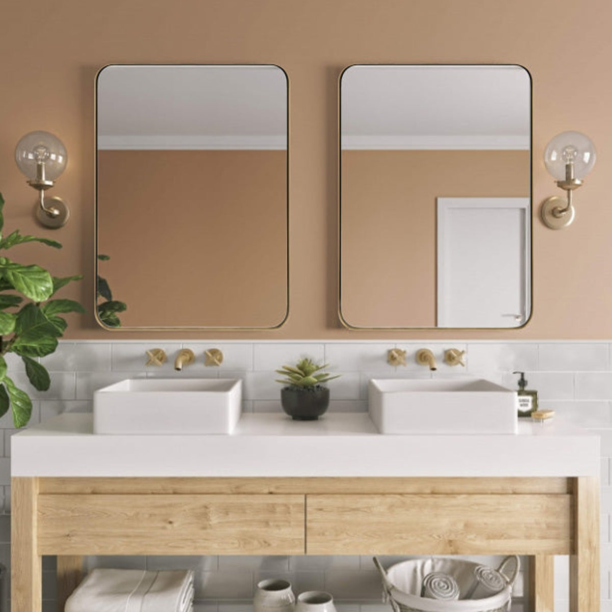 ANDY STAR Modern 20 x 28 Inch Rectangular Hanging Bathroom Vanity Mirror, Gold