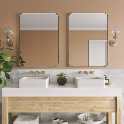 ANDY STAR Modern 20 x 28 Inch Rectangular Hanging Bathroom Vanity Mirror, Gold