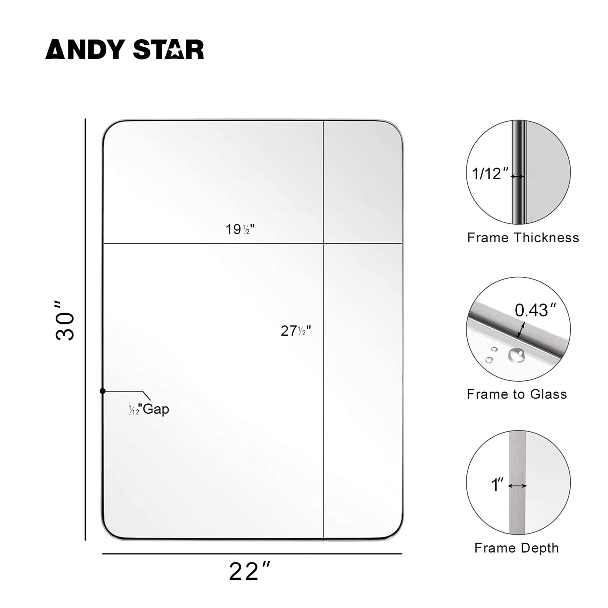 Modern 22 x 30 In Rectangular Hanging Bathroom Mirror, (Open Box) - VMInnovations
