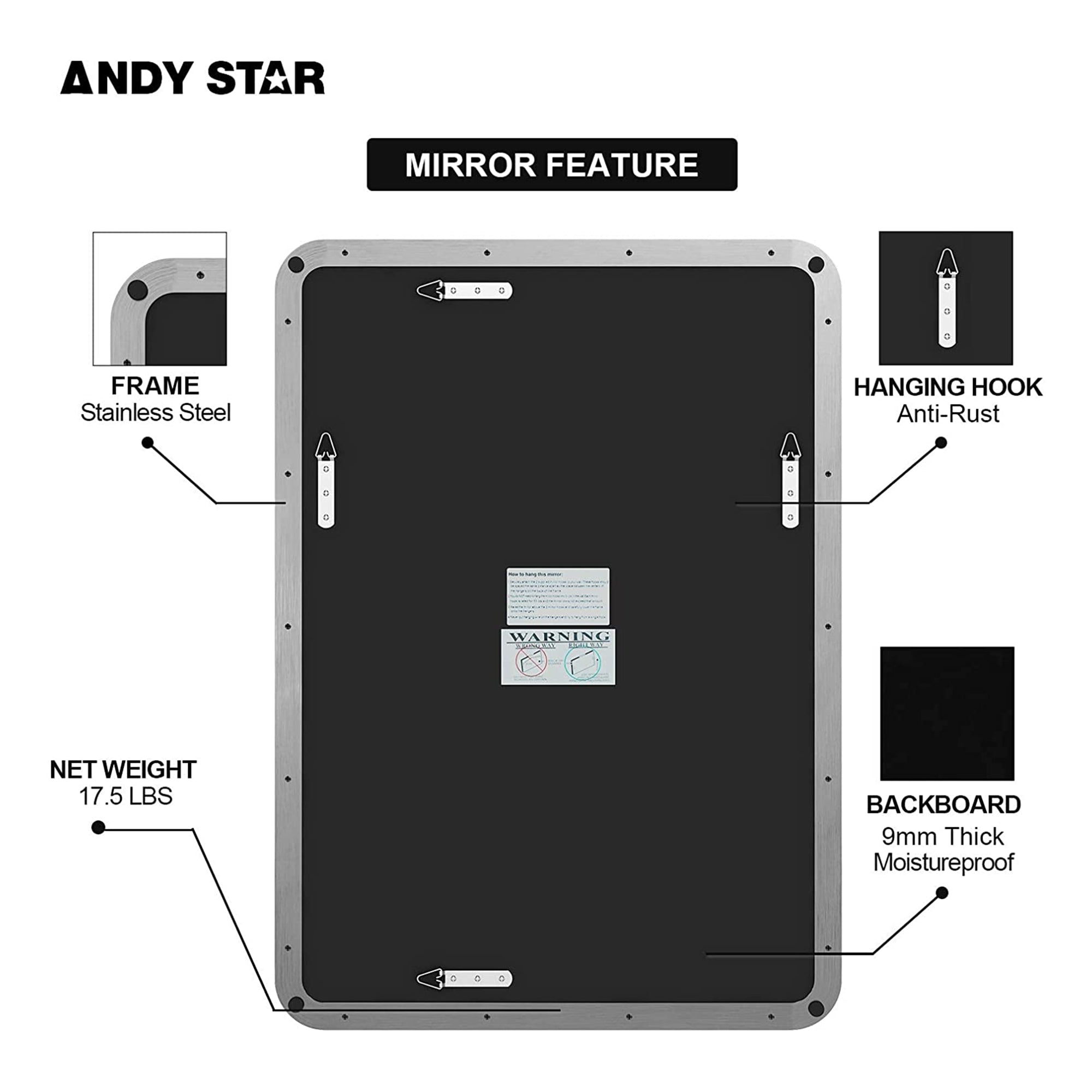 Modern 22 x 30 In Rectangular Hanging Bathroom Mirror, (Open Box) - VMInnovations