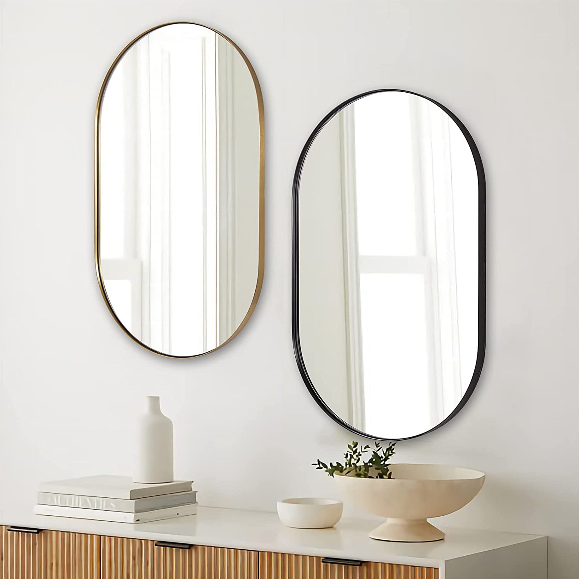 ANDY STAR Modern 20 x 33 Inch Oval Wall Bathroom Mirror, Matte Black (Open Box) - VMInnovations