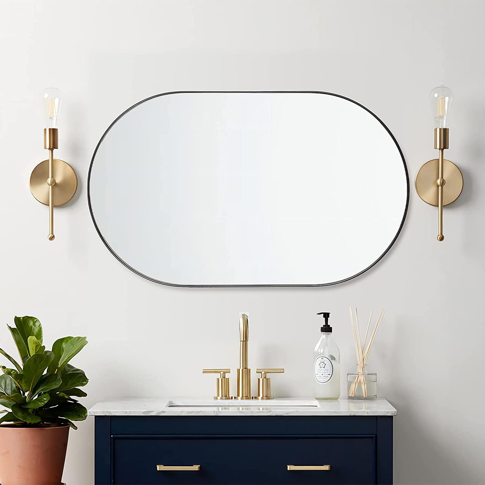 ANDY STAR Modern 20 x 33 Inch Oval Wall Bathroom Mirror, Matte Black (Open Box) - VMInnovations